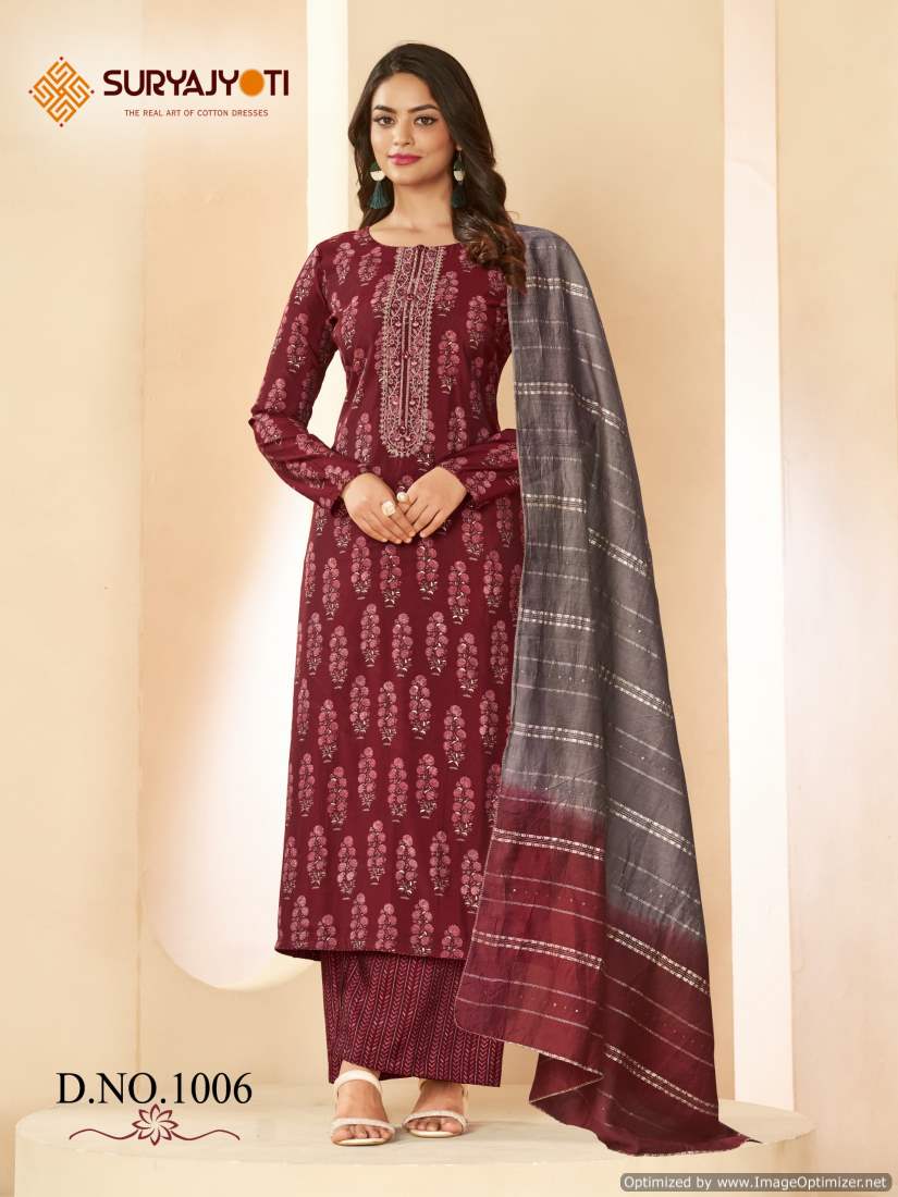 Phalguni Vol 1 By Suryajyoti Chanderi Foil Printed Dress Material Wholesale Shop In Surat